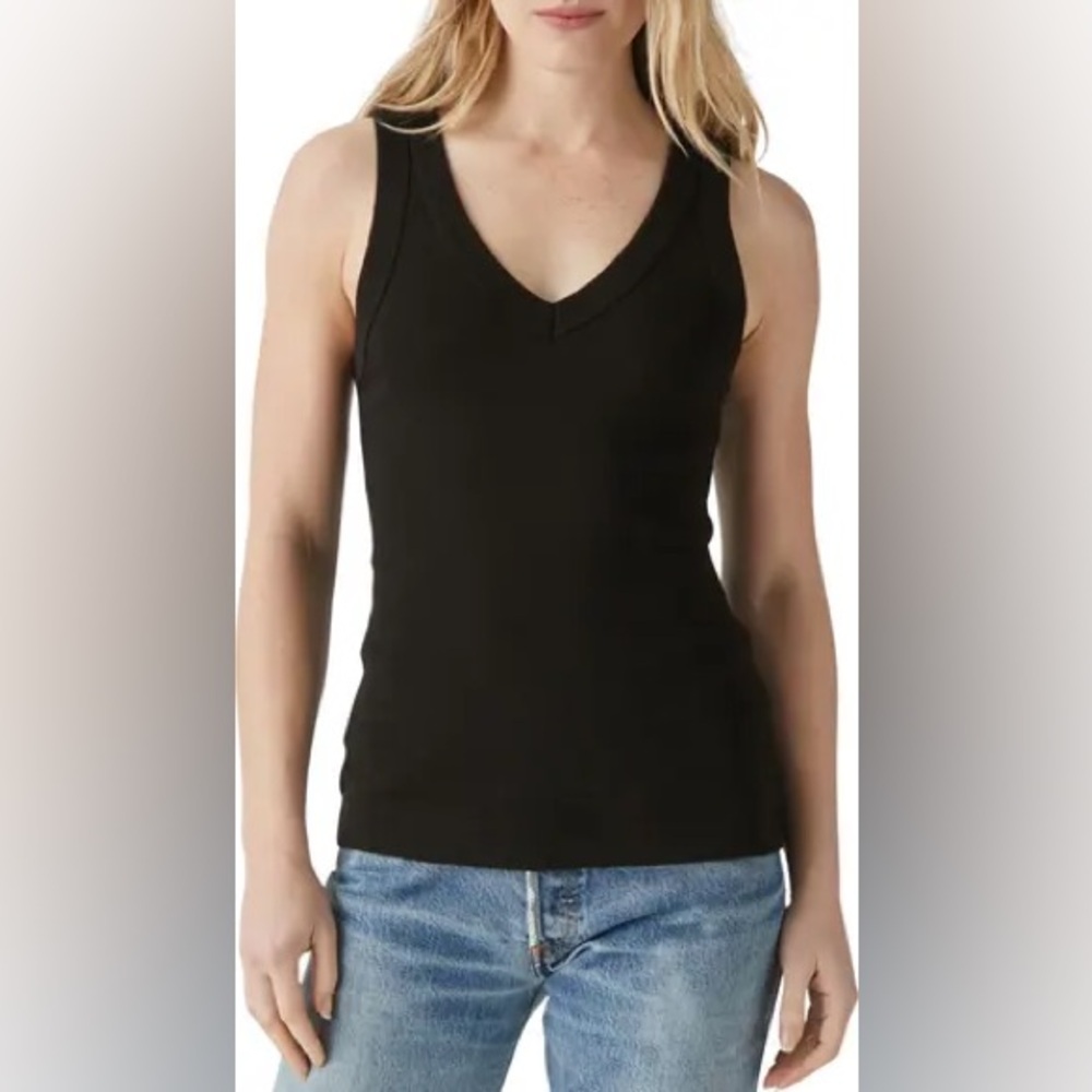 Michael Stars Maya Cotton V-neck Black Tank Top One Size